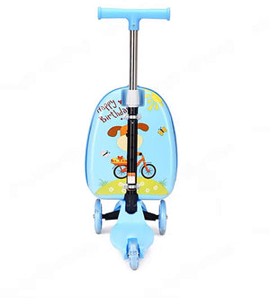 Blauer Scooter Reisekoffer mit Schmetterling und Blumen Design von hinten