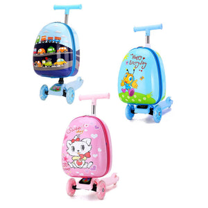 Drei Scooter Reisekoffer für Kinder mit verschiedenen Farben und Designs
