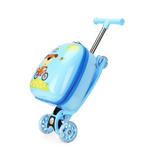 Blauer Scooter Reisekoffer mit Schmetterling und Blumen Design zusammengeklappt