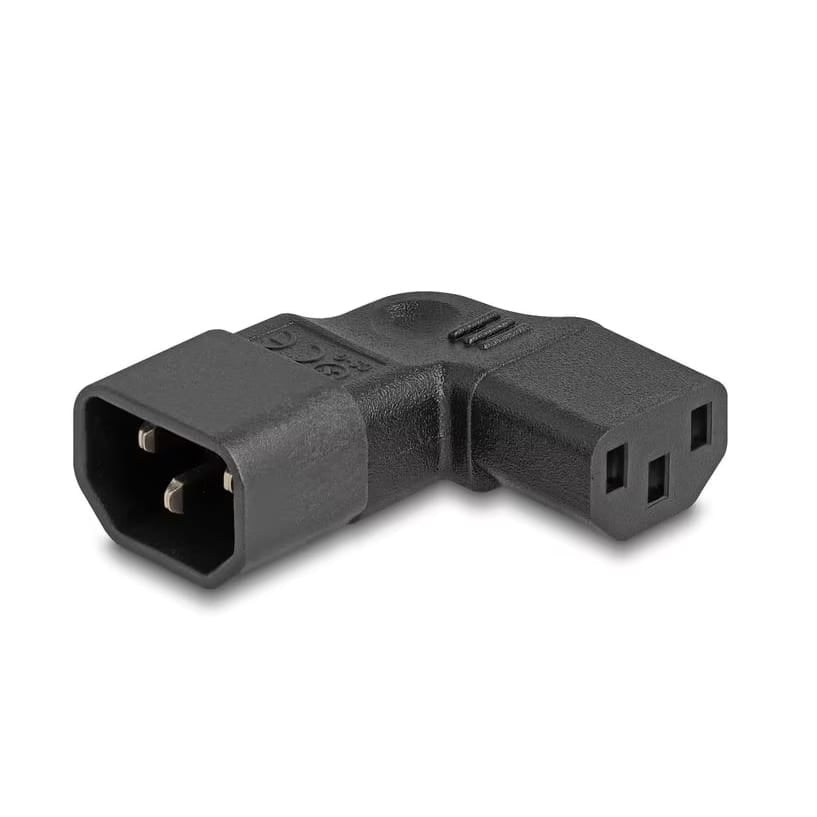 Schwarzer, gewinkelter C14 zu C13 Adapter