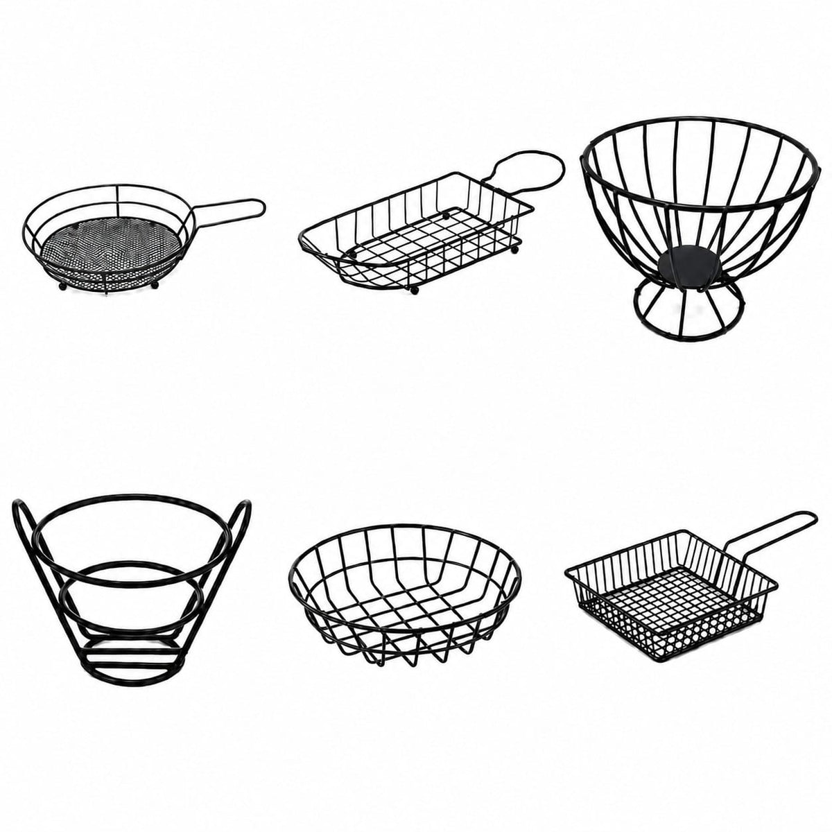 Pommeskorb Set aus Metall Schwarz – Servierkörbe für Pommes & Fingerfood