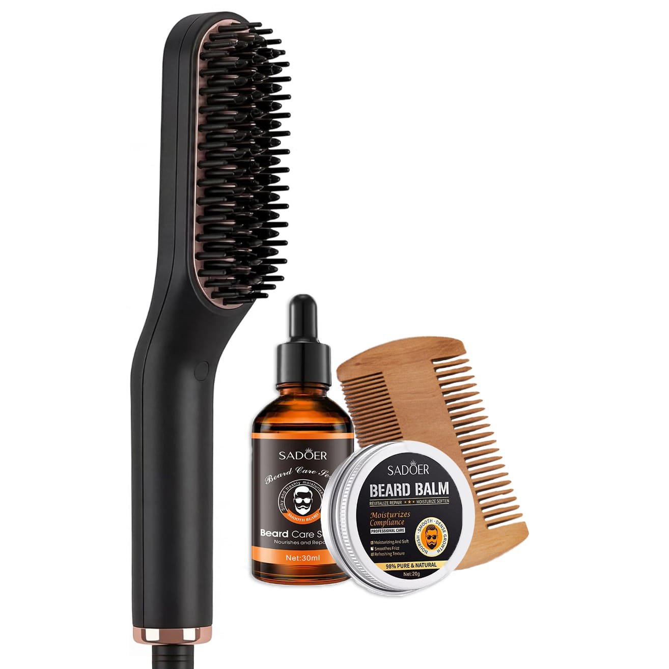 Bartglättungskamm Set mit Bartserum und Bartcreme