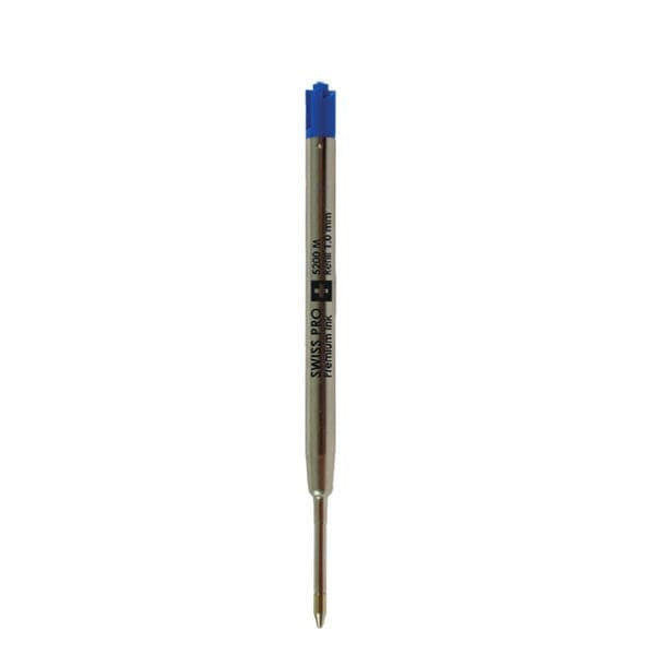 Silberne Ersatzmine mit schwarzer Aufschrift und blauer Tinte