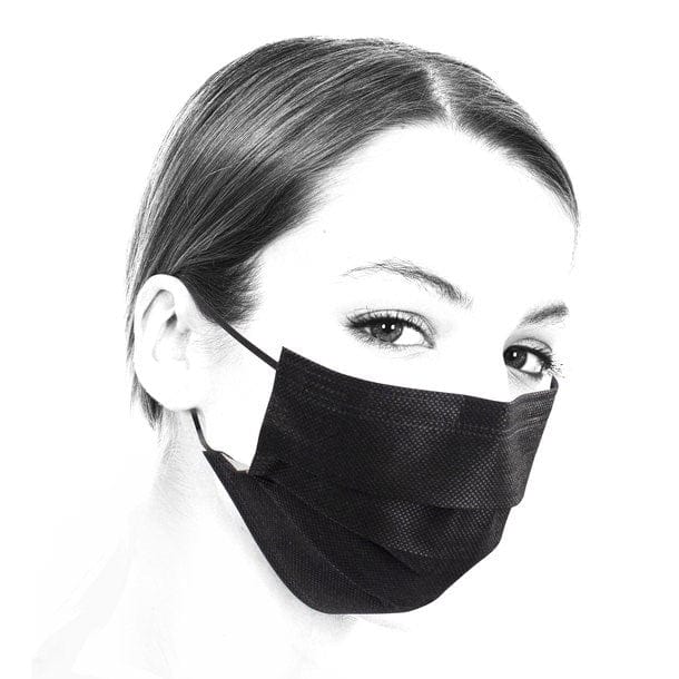 Schwarze Gesichtsmaske an einem Kopf von der Seite gezeigt