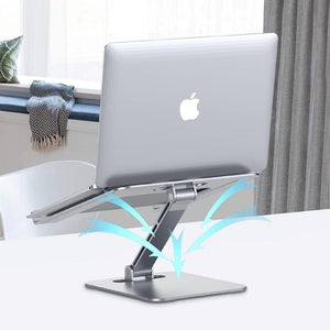 Weisser Laptop-Ständer in einem anderen Anwendungsbeispiel von hinten