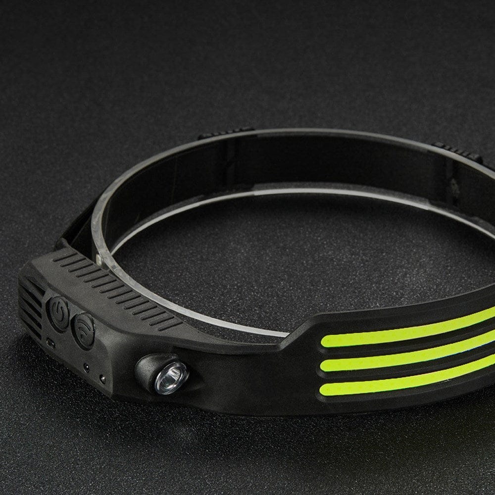 Schwarze, verstellbare Stirnlampe mit Seitenlicht und USB-Kabel