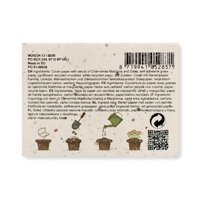 Carnet de notes avec graines de fleurs
