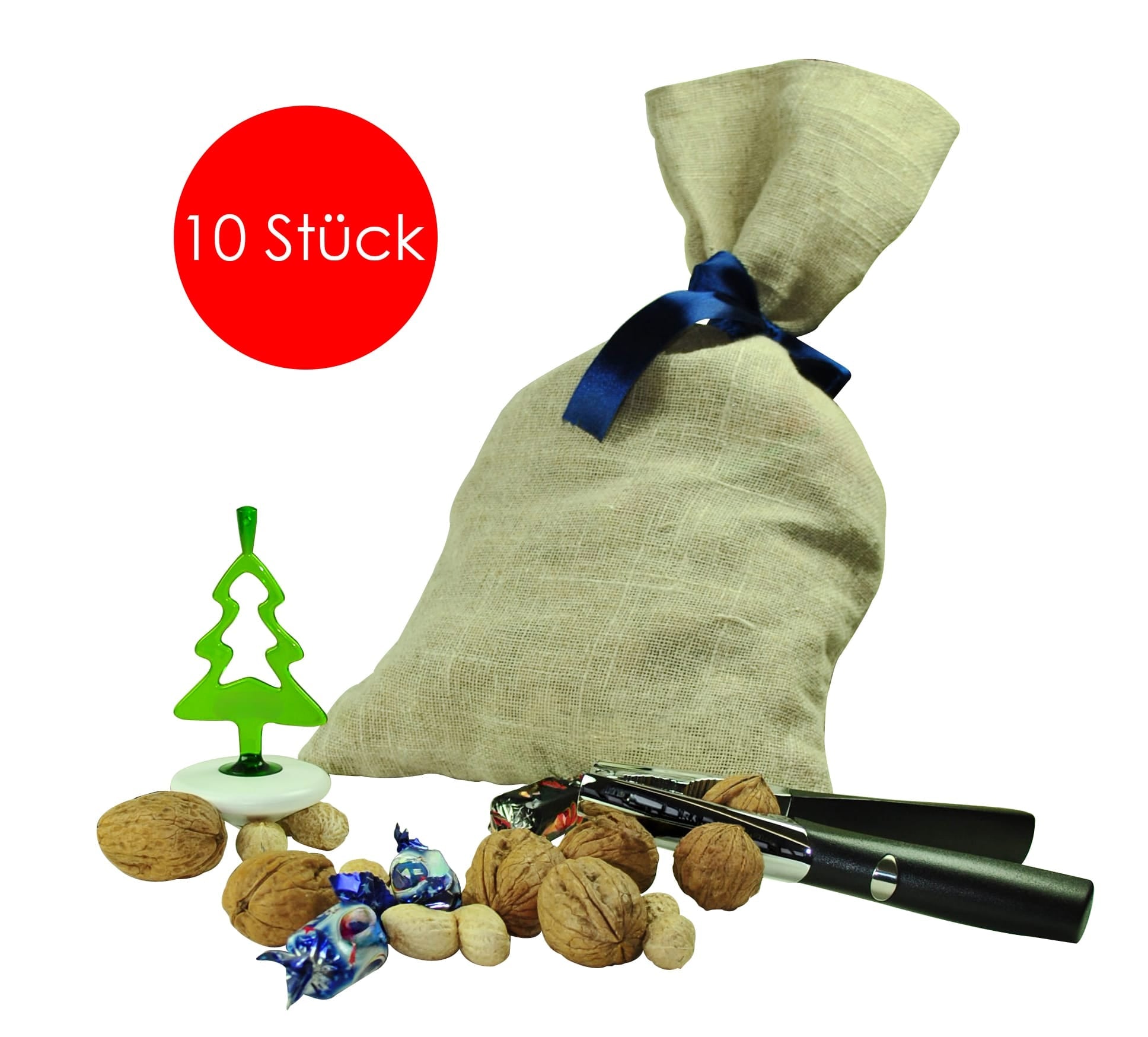 ST. NIKOLAUS Jutebeutel blau 10er Set