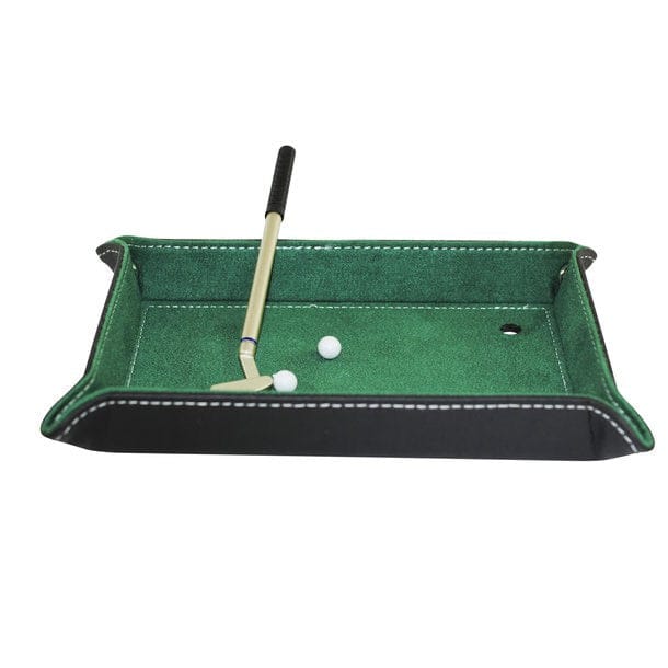 Schwarze Leder Pultschale mit grünem Innenleder in Stil eines Minigolf Platzes