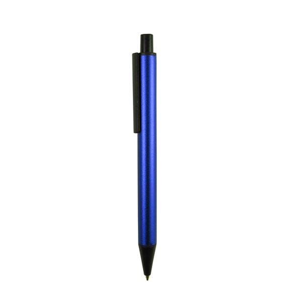 Eleganter blauer Kugelschreiber mit schwarzen Details von der Seite