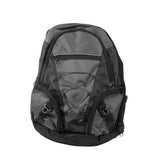 Grauer und schwarzer Rucksack mit Reißverschlussfächern und Frontschnürung