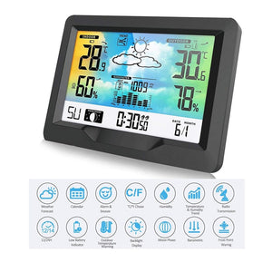 Schwarze Wetterstation mit Digital Bildschirm und Produktdetails