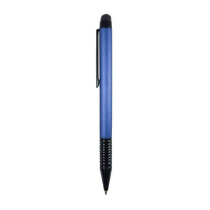 Blauer Kugelschreiber mit schwarzen Details von der Seite