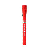 Rote, glänzende, ausfahrbare Taschenlampe mit silbernem Clip und Schweizerwappen Design