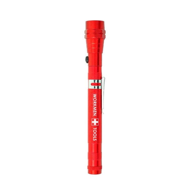 Rote, glänzende, ausfahrbare Taschenlampe mit silbernem Clip und Schweizerwappen Design