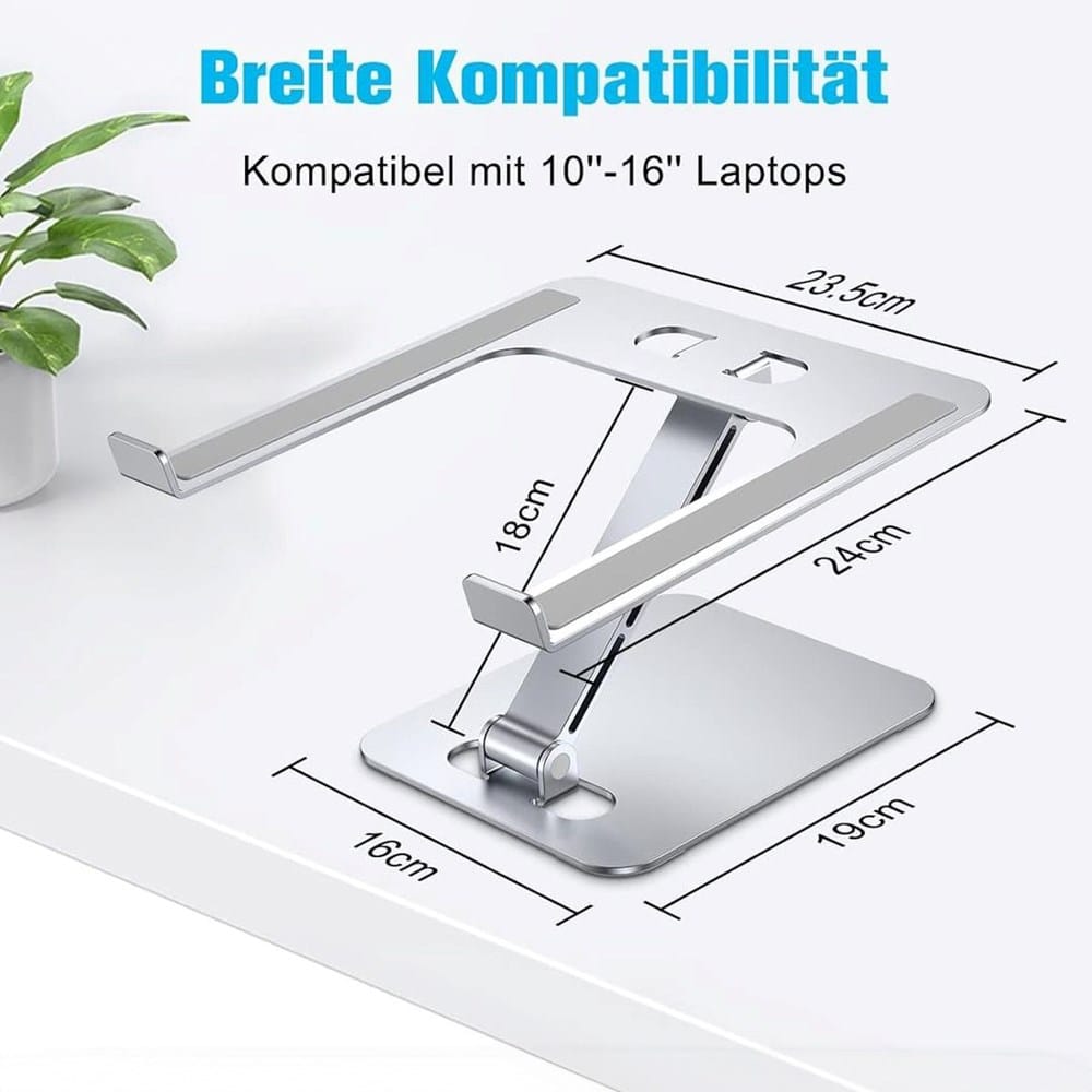 Weisser Laptop-Ständer mit seinen Massen
