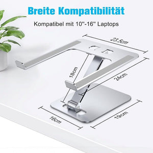 Weisser Laptop-Ständer mit seinen Massen