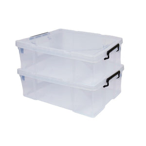 Zwei aufeinandergestapelte, Transparente Aufbewahrungsboxen mit schwarzen Henkeln