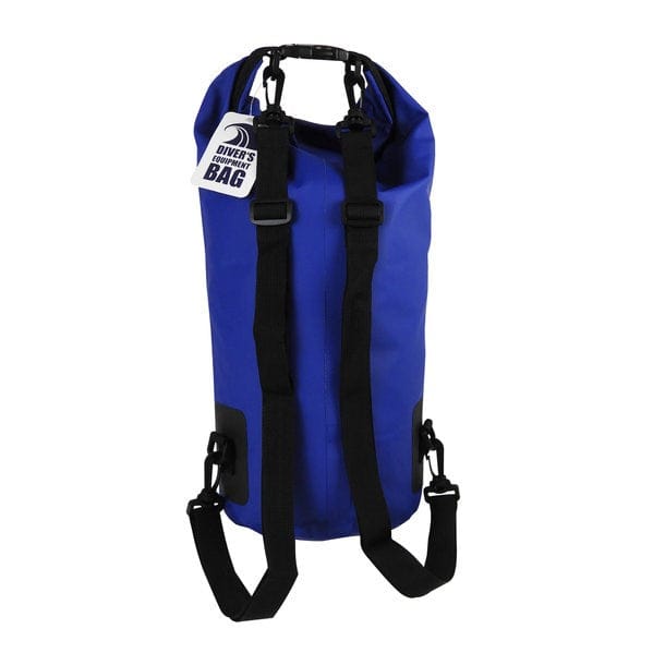 Blaue Trockentasche mit Schwarzem Verschluss und schwarzem Schultergurt