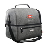 Graue Stoffkühltasche mit Reissverschluss, Schultergurt und Schweizerwappen Design