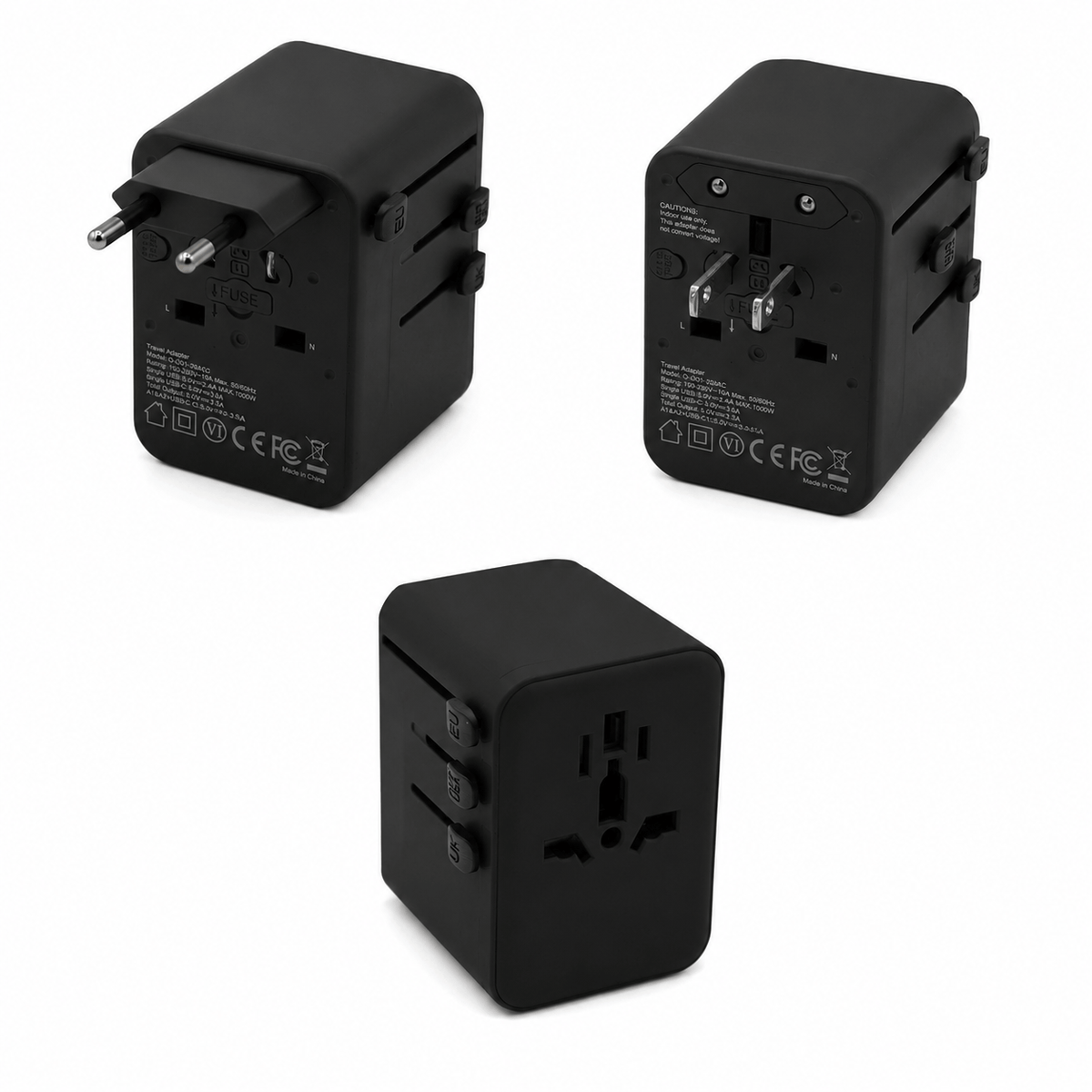 Adaptateur de voyage universel Colombus 4-en-1 – 150+ pays, 2x USB-A et 2x USB-C, CE/RoHS - Occasion