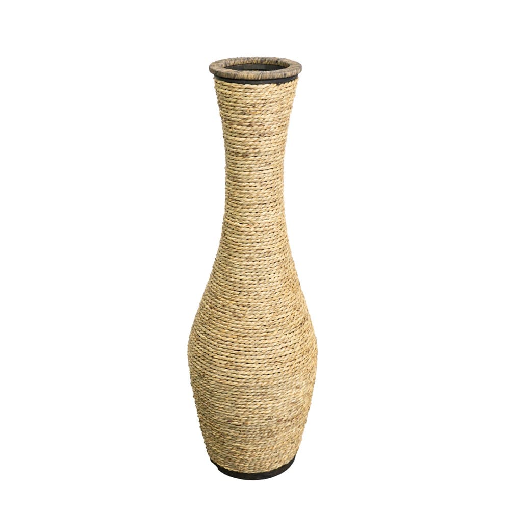 Beige Bodenvase mit umwickelnder Schnur, oben dünn und unten breit
