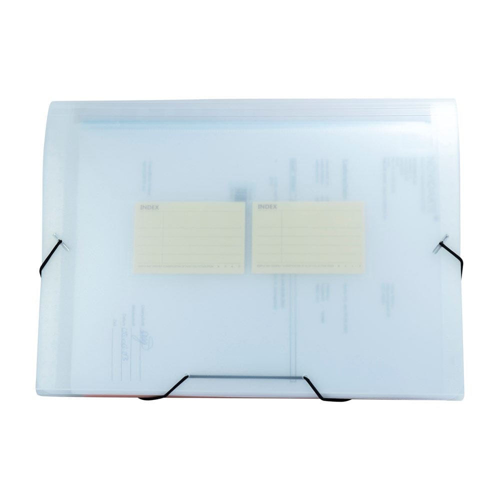 Transparente Fächermappe mit schwarzen Gummis