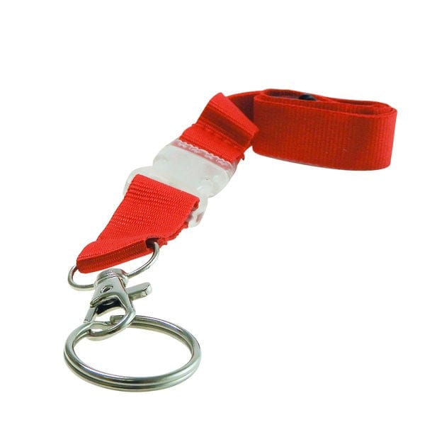 Rotes, trennbares Schlüsselband mit silbernem Karabiner