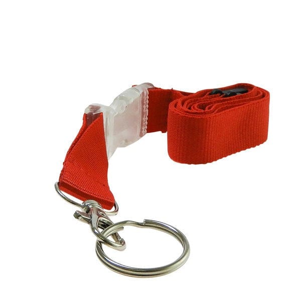 Rotes, trennbares Schlüsselband mit silbernem Karabiner