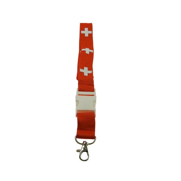 Rotes, trennbares Schlüsselband mit silbernem Karabiner und Schweizerwappen Muster