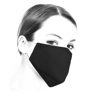 Moderne, schwarze Gesichtsmaske an einem Kopf seitlich gezeigt