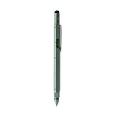 Grauer, multifunktionaler Kugelschreiber mit Massstab, Wasserwage, Schraubenzieher und Touch-Tip