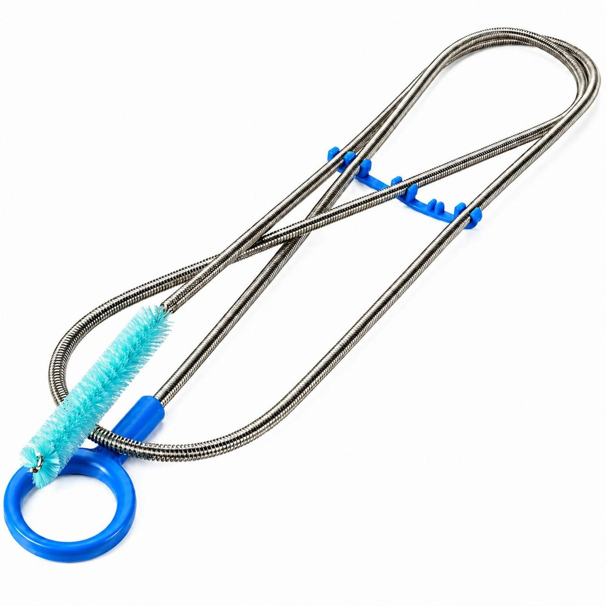 Flexible Bürste mit Halterung, blaue Borsten und blauem Griff