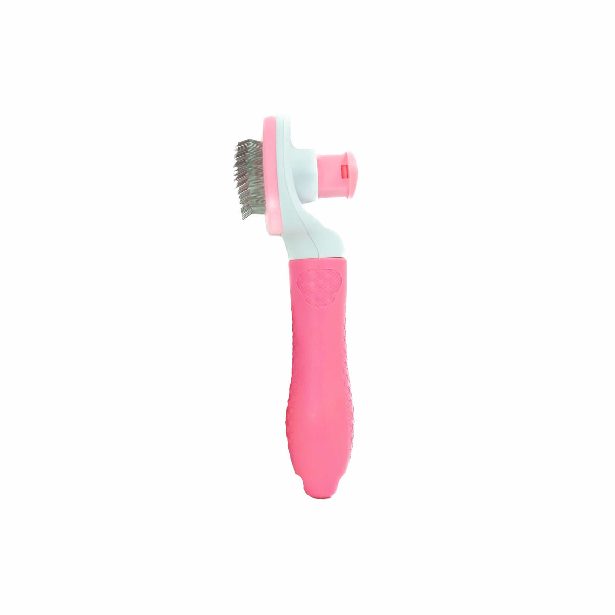 Pink weisse Tierhaarentfernungsbürste mit Knopf hinten von der Seite
