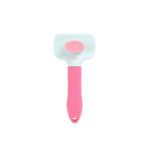Pink weisse Tierhaarentfernungsbürste mit Knopf hinten von hinten