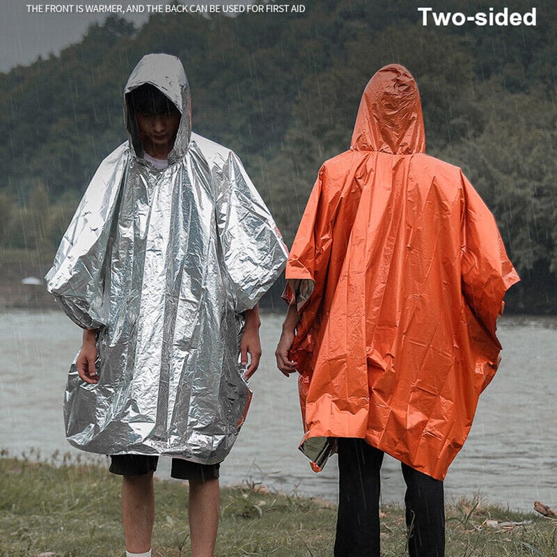 Orangener und silberner Alu-Poncho in einem Anwendungsbeispiel