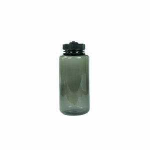 Schwarze, transparente Trinkflasche mit schwarzem Deckel