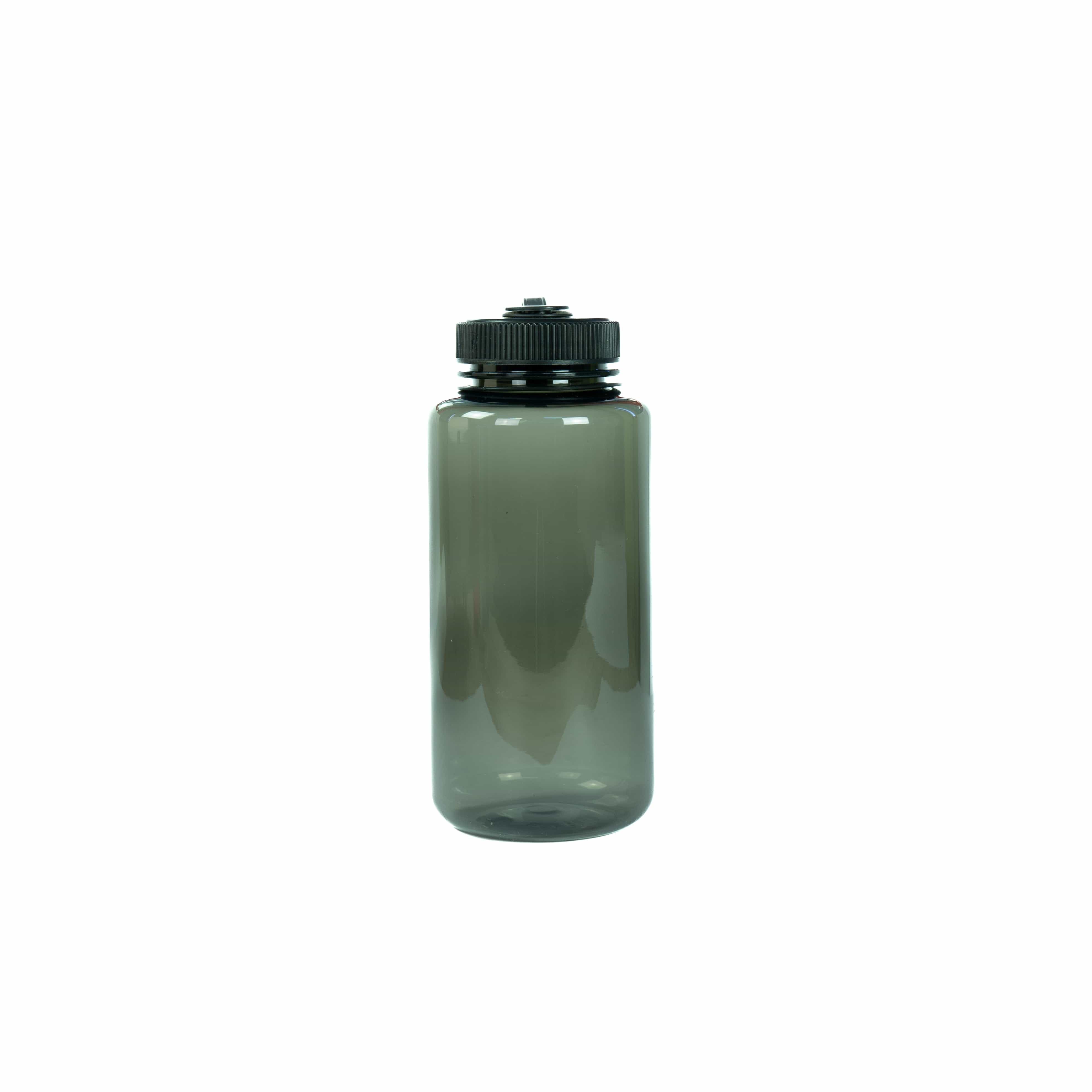 Schwarze, transparente Trinkflasche mit schwarzem Deckel