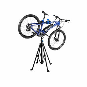 Schwarzer Fahrradmontageständer mit blauen Details in einem Anwendungsbeispiel