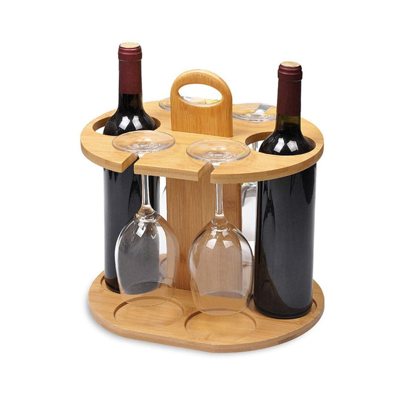 Weinhalter für 2 Flaschen & 4 Gläser – kompakt & tragbar