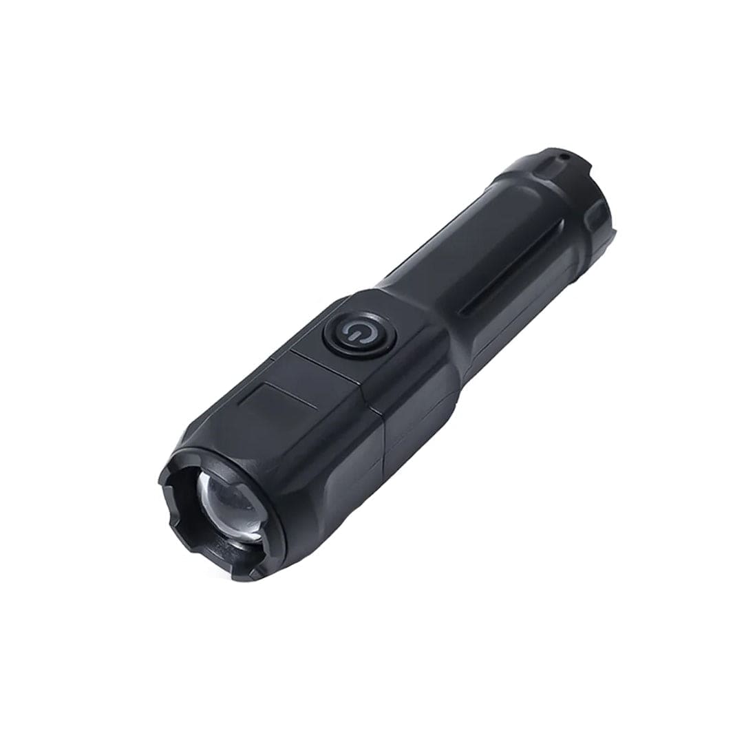 Schwarze LED-Taschenlampe schräg von vorne