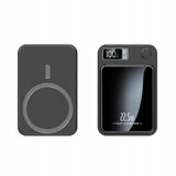 Schwarze Wireless Powerbank mit digital Bildschirm für Akkuanzeige