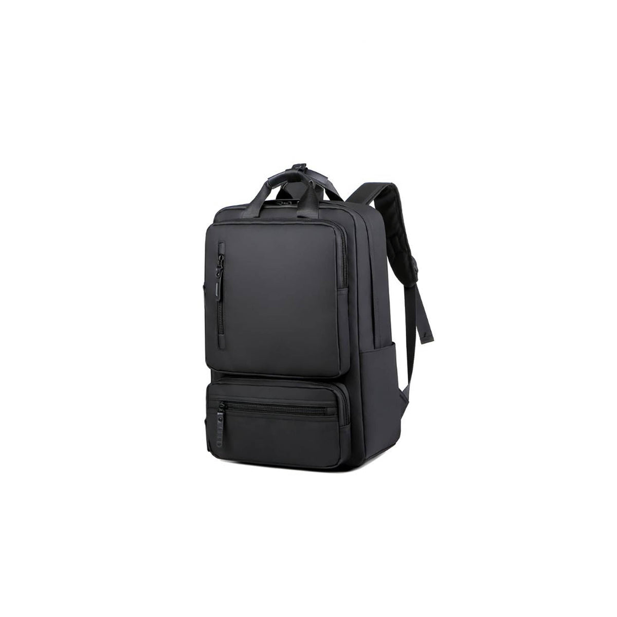 Schwarzer Lederrucksack mit drei Fächern