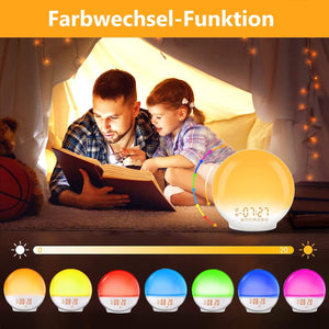 Aufwach-Licht mit integrierter Digitaluhr und den verschiedenen Farbtönen