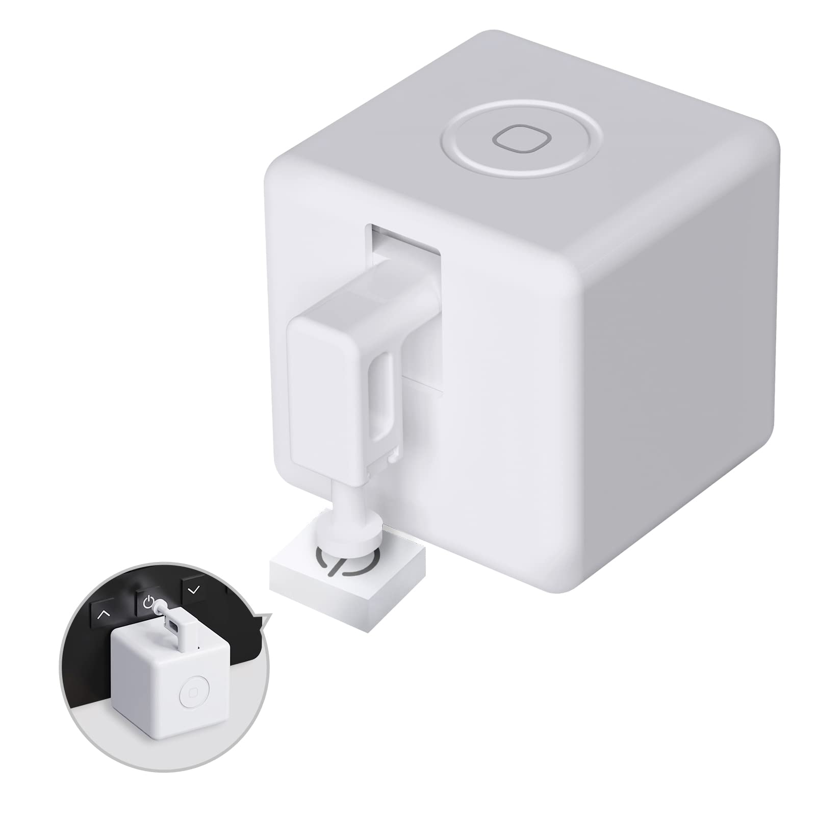 Weisser Fingerbot mit Anwendungsbeispiel