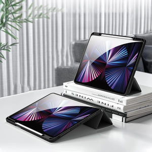 Schwarze, magnetische iPad Hülle mit Anwendungsbeispiel