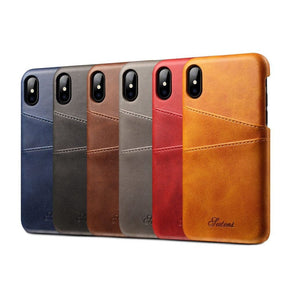Leder-Smartphonehüllen in den Farben blau, schwarz, braun, grau, rot und orange