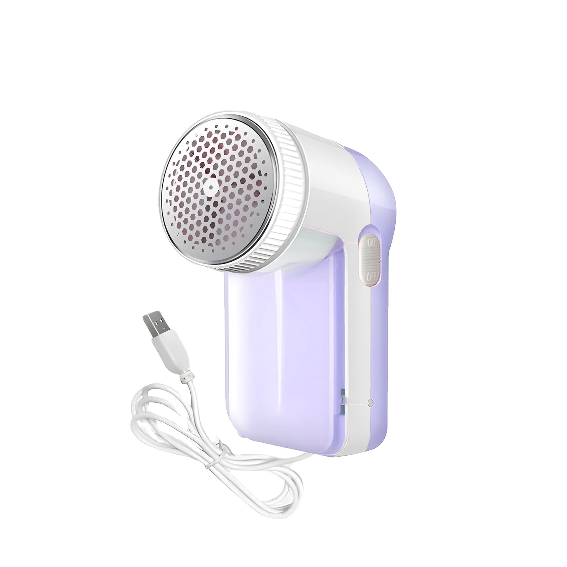 Lila-weisser Fusselentferner mit weissem Ladekabel
