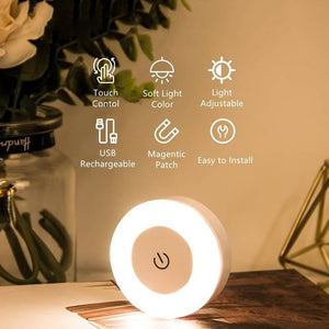 Weisses, rundes LED-Nachtlicht mit Produktdetails