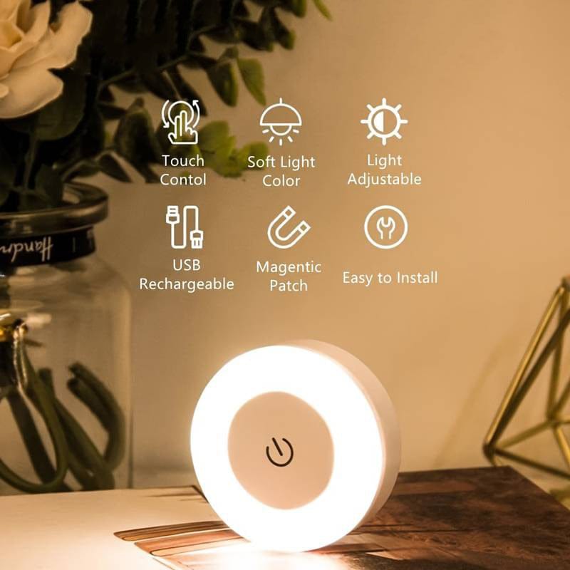 Weisses, rundes LED-Nachtlicht mit Produktdetails